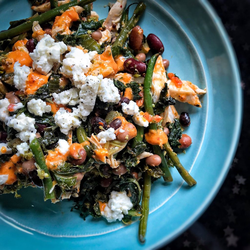 Chicken, Beans and Greens with a Harissa Feta Dressing – 2sp